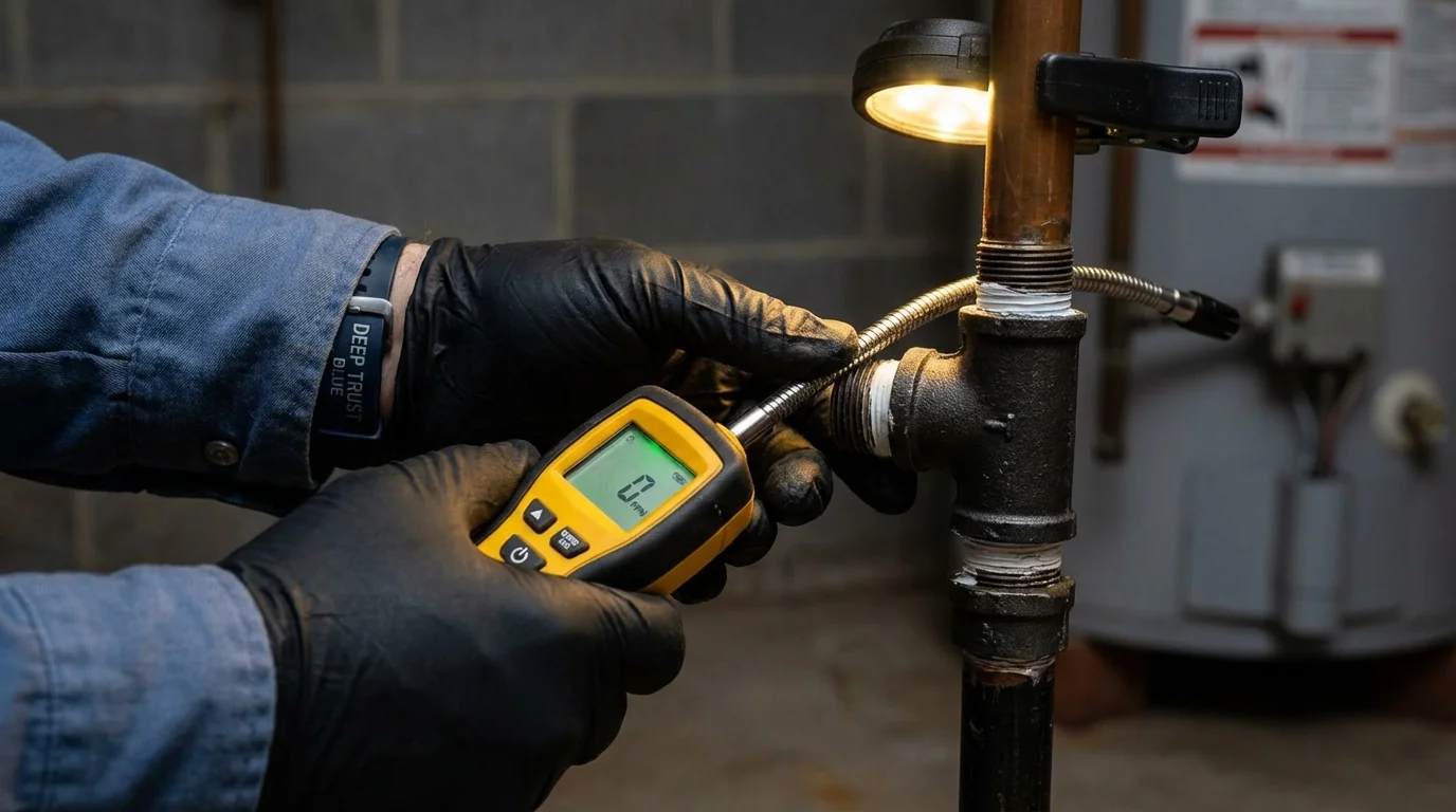 Gas leak detection with electronic sniffer by Johns Plumbing LLC in Farley